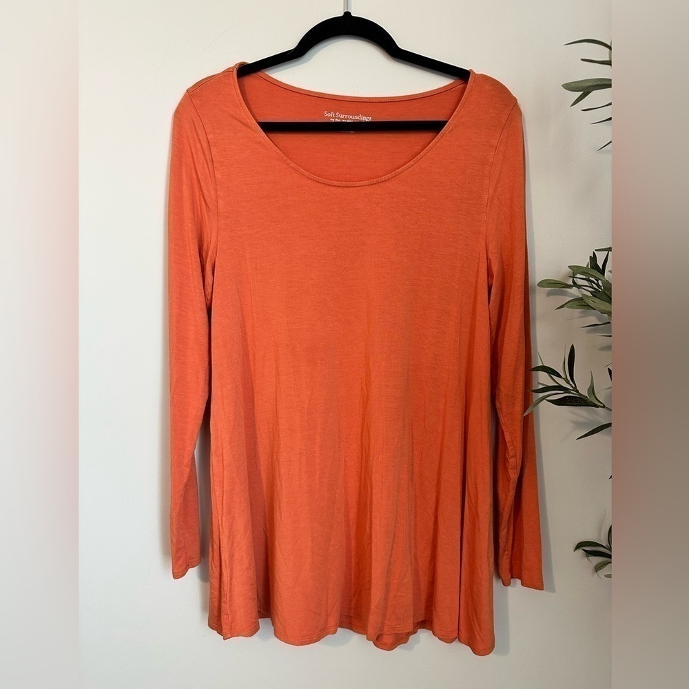 Soft Surroundings‎ Womens Long Sleeve Tunic Top Size M Orange Peach Scoop Neck